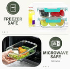 KOMUEE 10 Packs 30 oz Glass Meal Prep Containers,Glass Food Storage Containers with Lids,Airtight Lunch Bento Boxes, Microwave, Oven, Freezer and Dishwasher,Green