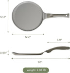 Redchef Nonstick Crepe Pan Nonstick 12 Inch with Ceramic Coatingg, Non Stick Flat Skillet, Professional Pancake Griddle Pan, Induction Compatible, PFAS/PFOA/PTFE Free, Stay-Cool Handle (Gray)