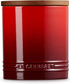Le Creuset Signature Salt Cellar and Storage Canister with Wood Lid, 1.2 qt., Cerise