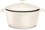 Large Dutch Oven Pot with Lid-7.5QT Cast Aluminum Oven Pot with Two Handles Lightweight for Bread Baking Braising and Roasting(Beige)