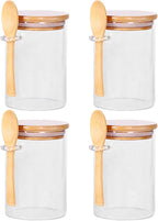 4 Pack Glass Containers with Lids and Spoons, Overnight Oat Container with Lids Glass, Oatmeal Jar with Spoons, Meal Prep Jars for Yogurt, Chia Pudding (Round 4PCS)
