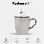 Organic Shape Restaurant Mug 12oz, Commerical Grade Catering Stoneware Coffee Mug in Ir-regular Organic Shape, Chip & Scratch Resistant, Glossy Reactive Glaze Grey, Case of 24