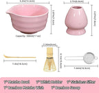 Matcha Tea Set, 5-Piece Ceremonial Kit with Ceramic Matcha Bowl (Chawan), Bamboo Whisk (Chasen) & Holder, Stainless Steel Sifter, Bamboo Scoop (Chashaku) — Japanese Tea Ceremony Gift (Pink)