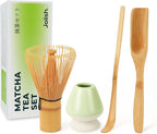 Matcha Whisk and Holder Set, Bamboo Brush, Scoop, Tea Spoon and Ceramic Whisk Stand, Traditional Green Tea Making Kits