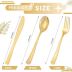 300 Pieces Gold Plastic Silverware - Heavy Duty Disposable Cutlery Set - Gold Disposable Utensils Include 150 Forks, 75 Spoons, 75 Knives for Dinner, Parties, Weddings
