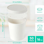 JOLLY PARTY 50pack 16oz Paper Soup Containers with Lids, Disposable Paper Food Cups, Ice Cream Cups, Food Storage with Lids, Microwavable and Freezer Safe, Suitable for Christmas Thanksgiving (White)