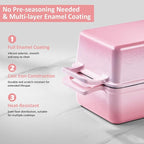 2-in-1 Cast Iron Bread Pan with Lid, Leonyo Enameled Cast Iron Loaf Pan, 9 x 6 inch Sourdough Baking Pan, Homemade Bread Dutch Oven for Pound Cake, Lasagna, Up to 500℉ & Pink