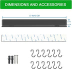 YIIYIIN 17 Inch Magnetic Knife Holder for Wall No Drill,Adhesive Knife Magnetic Strip with 12 Hooks,Kitchen Double Rods Stainless Steel Magnetic Utensil Holder(Black)