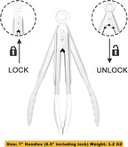 Mini Tongs with Silicone Tips 7-Inch Serving Tongs, Set of 3 (White)