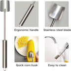 2025 NEW Long Handle Stainless Steel Corn Stripping Tool, Corn Cob Stripper,Corn Cutter, Corn Peeler,Easy Clean Corn Peeler Corn Cob Stripper Tool (2PC)