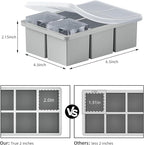 Large Ice Cube Tray for Whiskey 3 Pack, HANCELANT Big Silicone Square Ice Cube Mold with Removable Lid, 2'' Huge Square Ice Cubed Tray for Whisky and Cocktail(Grey)