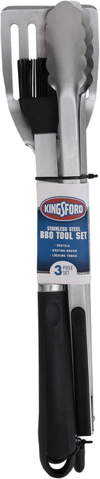 Kingsford Stainless Steel 3-Piece BBQ Tool Set | Tongs, Basting Brush, Spatula | Rust-Resistant Grilling Tools