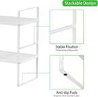Expandable Cabinet Storage Shelf Stackable Organizer Rack for Kitchen Bathroom Pantry Spice Cupboard Coffee Countertop Home Office Desk Heavy Duty Nonslip White Large 1 Pack