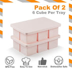 Nax Caki Pink Large Ice Cube Tray with Lid Pack of 2, Stackable Big Silicone Square Ice Cube Mold for Whiskey Cocktails Bourbon Soups Frozen Treats, BPA Free