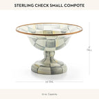 MACKENZIE-CHILDS Enamel Compote, Cute Enamel Pedestal Serving Dish or Decorative Bowl, Small, Gray-and-White Sterling Check