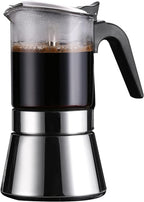 Induction Moka Pot, Crystal Glass-top & Stainless Steel Stovetop Espresso Maker,Classic Italian coffee maker (160ml)