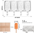 Sakolla 2 Pack Silicone Popsicle Molds, 4 Cavities Diamond Ice Cream Molds with 50 Wooden Sticks for Ice pop, Cake Pop, Cakesicles (White)