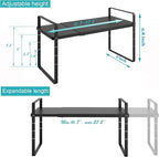iPEGTOP 2 Pack Expandable Cabinet Storage Shelf Organizer Rack, Heavy Duty Steel Metal Spice Rack Adjustable Height Office Garage Pantry Shelf Space Riser for Counter Kitchen Organization, Black