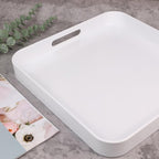 Square White Decorative Serving Tray with Handles, Versatile Ottoman Tray for Coffee Table, Entertaining, Outdoor Patio, Living Room, 13”*13”*1.6”