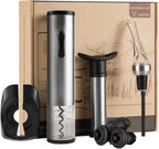 Electric Wine Opener Set, Cordless Electric Corkscrew Wine Opener, Premium Wine Gifts Box with Automatic Wine Openers, Foil Cutter, Foil Cutter, Wine Aerator, Vacuum Pump, 4 Stoppers, Rechargeable