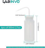 6pcs of Economy Wash Bottles, Vol.500ml (17oz), Wide-Mouth, Self-Venting Safety Wash Bottles, LDPE Material, IN-WBW500