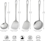 4pcs Cooking Utensils Set - Stainless Steel Kitchen Utensils, Heavy Duty Metal Kitchen Tools with Stainless Steel Spatula Solid & Slotted Turner, Ladle, Skimmer, Dishwasher Safe Easy to Clean