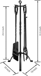 Fire Beauty 5 Pieces Fireplace Tools Sets Fireplace Accessories Tools Holder with Handles Tools for Indoor Fireplace Decor Outdoor Fire Pit Modern Tool(Black)