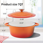 Enameled Cast Iron Dutch Oven Pot with Lid Heavy-Duty Cookware for Bread Baking, Braising, Stews, Roasting,7QT，orange