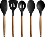 Kitchen Utensils Set, Silicone Cooking Utensils Set,Non-Stick Silicone Spatula Set with Natural Acacia Hard Wood Handle, 5 Piece, Upgraded Thickened Cookware