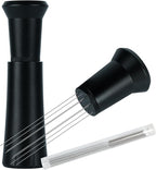 WDT Tool Espresso Distribution Tool with 10 x 0.25mm Stainless Steel Needles, Espresso Machine Accessories with 10 Extra 0.4mm Needles, Aluminum Alloy Handle Stand with Hide Brush for Barista