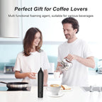 Rechargeable Milk Frother by ELMWAY, 3 Speed Electric Milk Frother Handled with Wand and Egg Whisk Attachments, for Coffee, Matcha and Protein Powder (Black without Stand)