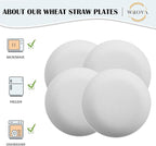 Wrova Wheat Straw Plates - 10 Inch Unbreakable Dinner Plates Set of 8 - Dishwasher & Microwave Safe Plastic Plates Reusable for kitchen and camping (White)