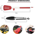 Silicone Tip Kitchen Tongs - 9 & 12 Inch with Locking Handle, Heat Resistant Stainless Steel for Grilling, Serving, BBQ, Non-Stick Pans (Black & Red)