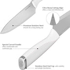 White Knife Set with Block, 7 Pieces Small Knife Block Set with Stainless Steel Blade Ergonomic Handle, Kitchen Knives Set Gifts for chef