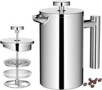 French Press Coffee Maker,Stainless Steel Double Wall Insulated Coffee Press 34 oz,4-8 Cups, Portable Hot Cold Brew Teapot Cafetera for Coffee Bar Accessories Kitchen Camping (silver,34oz)