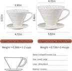 Pour Over Coffee Maker, Single Cup Coffee Dripper, Manual Porcelain Slow Brewing Accessories for Travel, Camping, Office, Home, Cafe, Coffee Gifts (White, Small,1-2Cups)