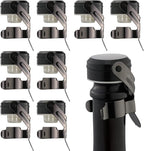 WOTOR Champagne&Wine Bottle Stoppers Stainless Steel with Food Grade Silicone, Leak Proof Keep Fresh Reusable Saver, Cork Suitable for Wine, Champagne, Cava, Prosecco and Sparkling (8 Pack Black）