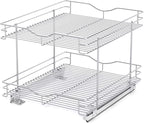 FULGENTE Chrome Finish Pull Out Drawer Cabinet Organizer 2 Tier (17" W * 21" D*15.12''H) Professional Sliding Pantry Shelves Under Kitchen Bathroom Sink Wire Drawer Storage Roll Out Shelf Basket