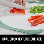 GORILLA GRIP BPA-Free Reversible Kitchen Cutting Board Set of 3, US Designed, Nonporous, Juice Grooves Catch Liquid, Slip Resistant Border, Dishwasher Safe, Durable Large Food Chopping Boards, Mint