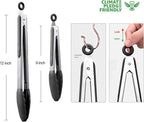 HOTEC Premium Stainless Steel Locking Kitchen Tongs with Silicon Tips, Set of 2-9" and 12"