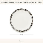 MACKENZIE-CHILDS Set of 4 Everyday Lunch Plates, Microwave-Safe and Dishwasher-Safe Stoneware Plates, Black-and-White Courtly Check