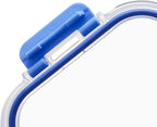 Amazon Basics Glass Food Storage Containers with Locking Lids, Set of 7, 14 pieces including lids, BPA-Free, clear with blue silicone ring