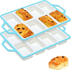 Vinino Silicone Mini Loaf Pans with Metal Reinforced Frame-2 Pack, Non-stick Silicone Bread Pan for Baking 8-Cavity, Tiny Banana Bread Set, Dishwasher Safe Brownie Pan-Blue