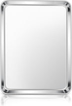 E-far Stainless Steel Baking Sheet, 12.4” x9.7” Baking Cookie Sheet Pan for Oven, Non-toxic Metal Toaster Oven Tray for Cake Cookie, Healthy & Rust Free, Mirror Finish & Dishwasher Safe, 1 Pack
