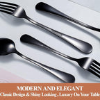 Lazycorner 30 Pcs Black Silverware Set for 6, Mirror Polished Flatware Set Stainless Steel Fork Knife Spoon, Food Grade Eating Utensils Sets, Reusable Silverwear Cutlery Set, Dishwasher Safe