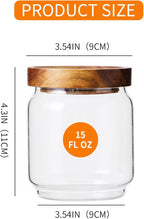 Glass Storage Containers Set of 4, 15 FL OZ High Borosilicate Glass Jars Kitchen Food Canisters with Acacia Wood Lids for Coffee Beans/Sugar/Tea/Nuts