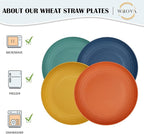 Wrova Wheat Straw Plates - 8 Inch Unbreakable Dinner Plates Set of 8 - Dishwasher & Microwave Safe Plastic Plates Reusable - Lightweight Plate for kitchen,R.V. (Colorful Series)