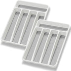 Silverware Organizer 2 Pieces Utenisl Organizer Holder Kitchen Drawer Organizer Plastic Silverware Tray for Drawer Flatware Organizer 5 Compartment White