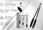 Black Stainless Steel Tongs Heat Resistant Kitchen Tongs Set - 7" & 9" Inch, BBQ Tongs with Silicone Tip, Strong Grip for Cooking, Salad Tossing, Air Fryer, & Grill Tongs- Pull Lock, Black - Set of 2