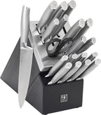 HENCKELS Modernist 20-Piece Self-Sharpening Knife Set with Block, Chef's, Paring, Utility, Bread, Steak Knives, Black, Stainless Steel